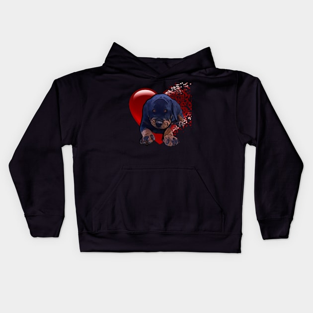 Rottweiler puppy and heart Kids Hoodie by Freedomink